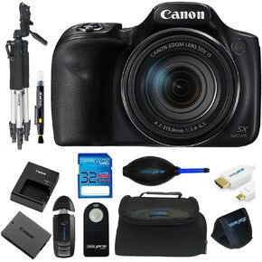 PowerShot SX540 HS مع تكبير Wi-Fi و 50x بصري 50x ، بطاقة ذاكرة 32 غيغابايت ، 50 '' ، حقيبة الكاميرا ، مجموعة حزمة IR عن بُعد وملحقات (متجددة)