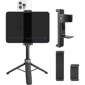 Large Screen Teleprompter Holder for Tablet/Phone with Extendable Tripod, Dual-Clamp Design with Interchangeable 3 Models Clamps. Perfect for Live Stream/Recording/Video Conference