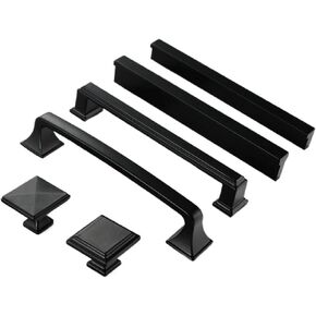 Black American-Style Kitchen Cabinet Handle 128mm Drawer Black Cabinet Wardrobe 7-Character Solid Pulls 2Pcs(6087-128mm)