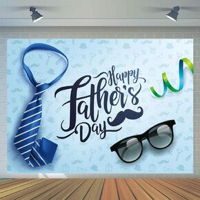 CYLYH 7x5ft Happy Father's Day Backdrop Necktie and Glasses Blue Background Father's Day Family Prom Father's Day Party Supplies Decorations Banner D532