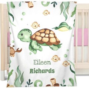 Personalized Baby Blanket - Soft Ocean Underwater Creature Sea Turtle Custom Blanket - Baby Shower Toddler Nursery Bed Blankets Stroller Crib 30x40 in