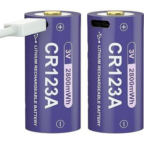 CR123A Rechargeable Lithium Battery, 3Volt 2800mWh 2 Pack USB-C Batteries Compatible for Streamlight TLR-1 HL,TLR-7 HL-X, 7X,7X SUB, 8X, 8X SUB