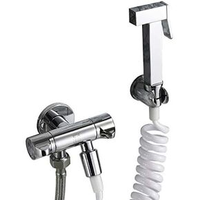 Handheld ToiletSprayer Double Switch and Outlet Brass Shower Sprayer Head Suit for Bathroom Cloth Diaper Pet Cleaning,Roundspraygun(Squarespraygun)
