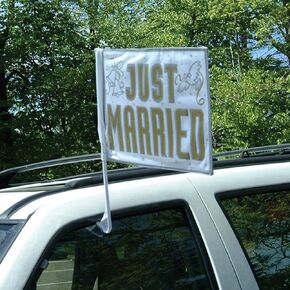Amscan Just Married Car Flag | Wedding and Engagement Party 14" x 18"