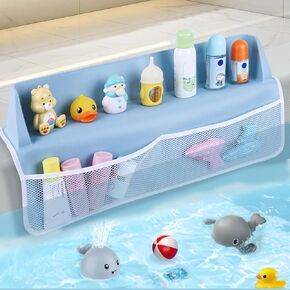 DLUCKY Silicone Bathtub Splash Guard, Bath Toy Storage Bag,Guard for Bathtub with Mesh Bathtub Toys Storage, Safe Silicone Material, Extended Design for Splash Protection, Convenient Storage, blue