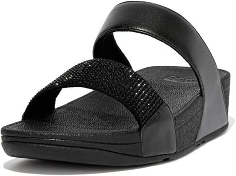 FitFlop Womens Lulu Crystal Embellished Slides Synthetic Leather Sandals in Saudi Arabia