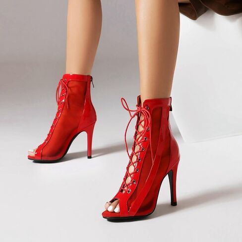 Women's Open Toe Latin Dance Boots Salsa Performance Ballroom Ankle Dancing Shoes,Model DS-118-Rubber Sole-3.74"heel in Kuwait