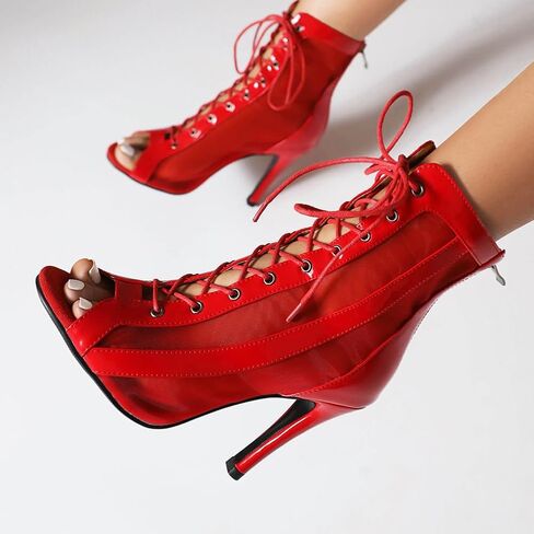 Women's Open Toe Latin Dance Boots Salsa Performance Ballroom Ankle Dancing Shoes,Model DS-118-Rubber Sole-3.74"heel in Kuwait