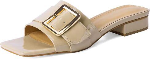 Women's Slide Heeled Sandals Opened Square Toe Chunky Block Heel Slippers with Buckle Slip on Casual Comfortable Pumps in Saudi Arabia