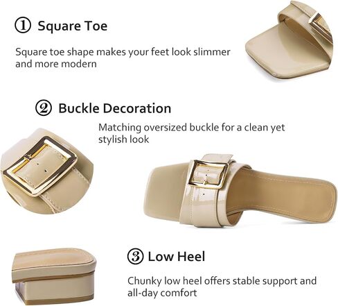 Women's Slide Heeled Sandals Opened Square Toe Chunky Block Heel Slippers with Buckle Slip on Casual Comfortable Pumps in Saudi Arabia