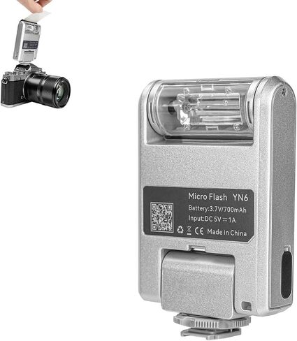 Gugxiom for YONGNUO YN6 Mini Hot Shoe Flash, GN8 Manual Flash with 4 Power Levels, 105° Rotation & 5600K Color Temp, Type C Rechargeable for DSLR Mirrorless Cameras (Silver) in Saudi Arabia