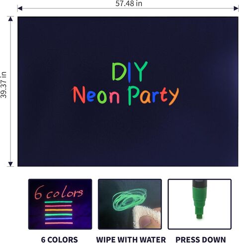 Glow in The Dark Party Supplies Neon Yelllow Glow Photography Background UV Backdrop Neon DIY Party Decorations with 4 Fluorescent Colored Black Light Reactive for Wedding Birthday Sleepover Graffiti in Kuwait