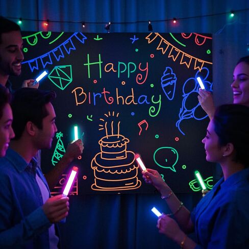 Glow in The Dark Party Supplies Neon Yelllow Glow Photography Background UV Backdrop Neon DIY Party Decorations with 4 Fluorescent Colored Black Light Reactive for Wedding Birthday Sleepover Graffiti in Kuwait