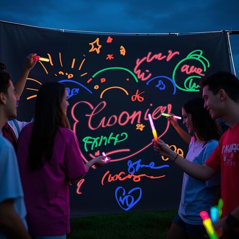 Glow in The Dark Party Supplies Neon Yelllow Glow Photography Background UV Backdrop Neon DIY Party Decorations with 4 Fluorescent Colored Black Light Reactive for Wedding Birthday Sleepover Graffiti in Kuwait