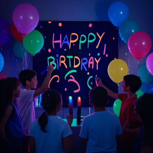 Glow in The Dark Party Supplies Neon Yelllow Glow Photography Background UV Backdrop Neon DIY Party Decorations with 4 Fluorescent Colored Black Light Reactive for Wedding Birthday Sleepover Graffiti in Kuwait