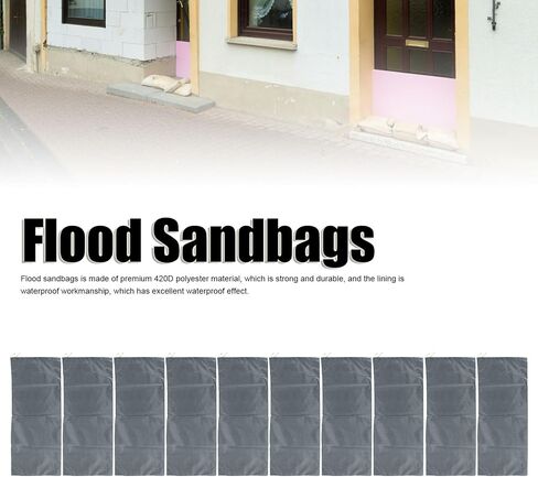TOPINCN 0Pcs Empty Flood Sandbags with Elastic Band, 420D Polyester Water Proof Reusable Sand Bags for Rain Hurricane, Water Barrier Tube Flood Protection for Home Basement (Gray) in Saudi Arabia