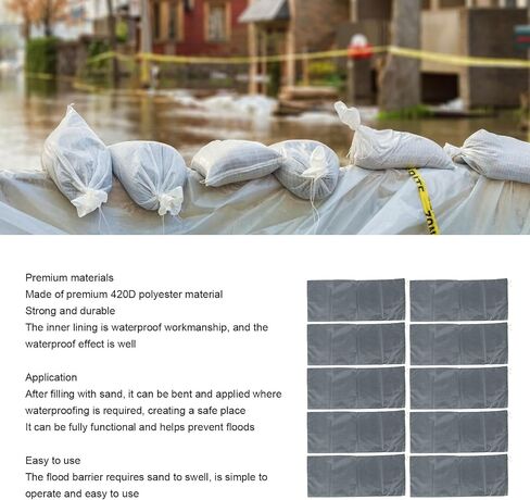TOPINCN 0Pcs Empty Flood Sandbags with Elastic Band, 420D Polyester Water Proof Reusable Sand Bags for Rain Hurricane, Water Barrier Tube Flood Protection for Home Basement (Gray) in Saudi Arabia