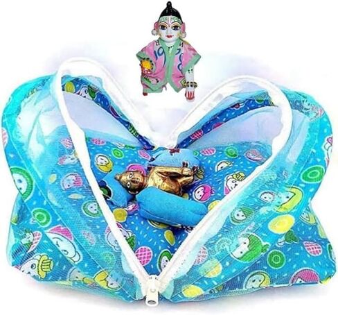 Laddu Gopal Kanha ji Net Bed Bister Super Soft 0 to 7 No laddu Gopal(Sky Blue) God machardani in Saudi Arabia