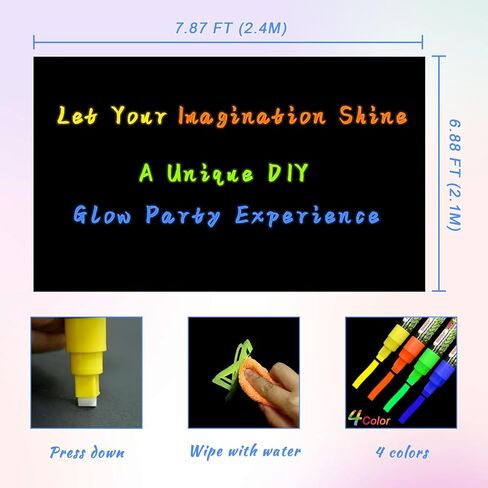 Mega-L Glow in the Dark Party Supplies ، زخارف الحفلات Neon DIY مع 4 أقلام ملونة الفلورسنت ، دعنا نتوهج خلفية تصوير عيد ميلاد غرافيوف جرازيف أسود صور (7.8 × 6.8 قدم) in Kuwait