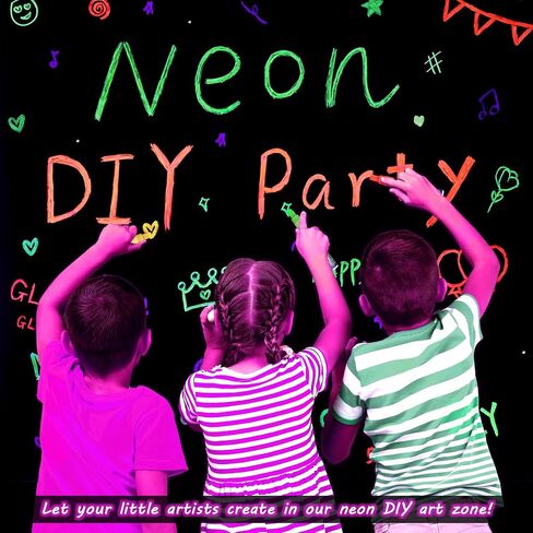 Mega-L Glow in the Dark Party Supplies ، زخارف الحفلات Neon DIY مع 4 أقلام ملونة الفلورسنت ، دعنا نتوهج خلفية تصوير عيد ميلاد غرافيوف جرازيف أسود صور (7.8 × 6.8 قدم) in Kuwait