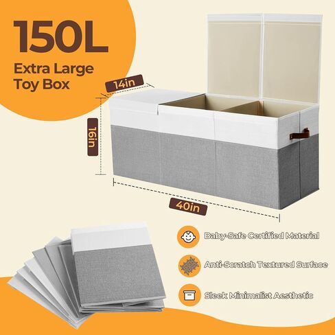 Extra Large Toy Box,150L Foldable Sturdy Toy Storage with Lid,40"x14"x16" kids Storage Organizer, Toy chest for Boys&Girls,for Living Room,Nursery,Bedroom,Playroom,Large Capacity Toybox(Beige) in Kuwait