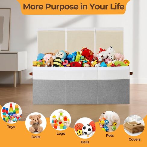 Extra Large Toy Box,150L Foldable Sturdy Toy Storage with Lid,40"x14"x16" kids Storage Organizer, Toy chest for Boys&Girls,for Living Room,Nursery,Bedroom,Playroom,Large Capacity Toybox(Beige) in Kuwait