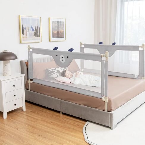 HONEY JOY Bed Rail for Toddlers, 57-in Extra Long, Portable Safety Bed Guardrail w/Double Safety Child Lock, Foldable Baby Bed Rail Guard, Fit King & Queen Full Twin Size Bed Mattress (57 INCH, Gray) in Saudi Arabia