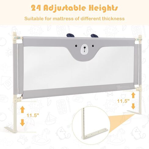 HONEY JOY Bed Rail for Toddlers, 57-in Extra Long, Portable Safety Bed Guardrail w/Double Safety Child Lock, Foldable Baby Bed Rail Guard, Fit King & Queen Full Twin Size Bed Mattress (57 INCH, Gray) in Saudi Arabia