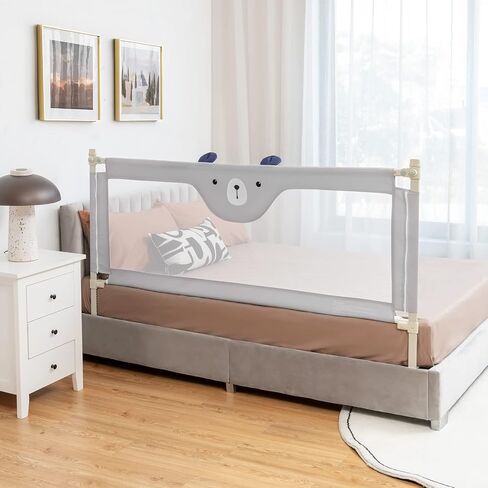 HONEY JOY Bed Rail for Toddlers, 57-in Extra Long, Portable Safety Bed Guardrail w/Double Safety Child Lock, Foldable Baby Bed Rail Guard, Fit King & Queen Full Twin Size Bed Mattress (57 INCH, Gray) in Saudi Arabia