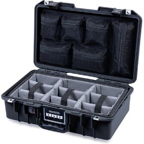 Pelican Black and Orange 1485 Air case. Comes with Grey Padded Dividers & Mesh Lid Organizer.
