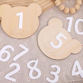 Wooden Teddy Bear Baby Monthly Milestone Cards - Interchangeable Month Milestone Markers, 1-12 Months Baby Photography Prop, Neutral Photo Props for Newborn Boy and Girl