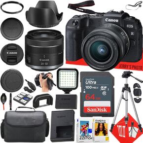 كاميرا Canon EOS RP بدون مرآة مع Canon RF 24-50 مم f/4.5-6.3 هي عدسة STM + 64 غيغابايت من ضوء LED + حالة الكاميرا + غطاء محرك السيارة + ترايبود + أكثر (حزمة 23pc) (متجددة)