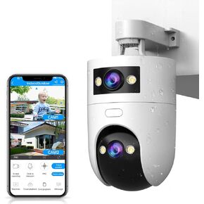 JOOAN Security Camera Outdoor 2Kx2 5G 2.4G Dual WiFi Dual Lens 360°View,IP66 Waterproof Color Night 24/7 Recording,Cloud/Card Storage,Auto Tracking Home Security,Corded Power