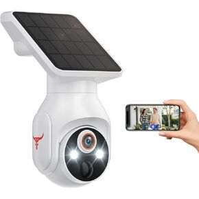 1080p WiFi Outdoor Security Camera with Solar Panel, Battery Powered, AI Motion Detection, Night Vision, Two Way Audio, IP65, Cloud Storage, Human Detection, 2.4GHz Wi-Fi, Pan Tilt Control