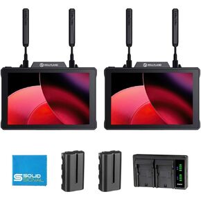Hollyland Pyro 7 Kit Dual Wireless All-in-One Wireless Transceiving Monitors | HDMI/SDI | Up to 1300ft, Low Latency, 4K30 | Includes 2 x NPF-570 Batteries, Battery Charger, and SolidSignal Cloth