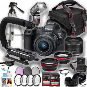 Canon EOS R6 Mark II Mirrorless Camera with 24-50mm + 2X Sandisk 64GB Extreme Memory Card + TTL Flash U-Grip + Tripod + More (21pc Bundle) (Renewed)