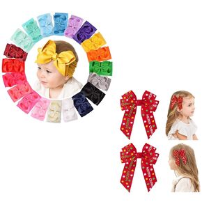 Doboi Chirstmas Hair Bows Sets-20pcs Baby Girl Beadbands و 2 PCS Christmas Hair Bow Clips