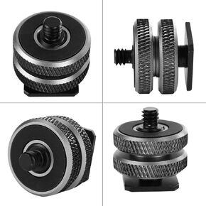 Flash Mount, Microphone Mount Screw 3/8' To 1/4' Inches To Flash Hot Shoe Adapter Convert Screw Adapter Double Cold Shoe for Camera, Double Layer Cold