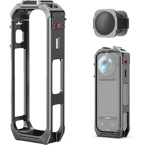 Camera Cage for Insta360 X5, Upgraded Quick Release Aluminium Protective Case for Insta 360 X5 with Silicone Lens Cover, Built-in Cold Shoe and 1/4" Thread Interface Action Cameras Frame
