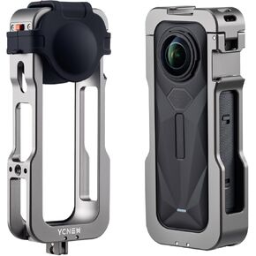 Cage for insta360 X5,Thickened Aluminum Alloy Utility Frame with Silicone Lens Cover, Supports Dual Cold Shoe Mounts, 1/4" Screw Holes, Magnetic Dual-Claw Expansion Accessories.