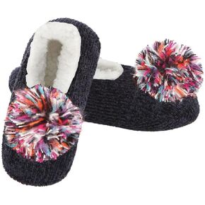 Memoi Women's Plush Pom-Pom Chenille Slippers