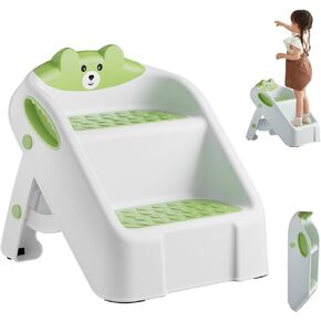 Toddler Step Stool for Bathroom Sink, 2 Step Stools for Kids, Kids Step Stool with Safety Non-Slip Pads and Handles, Foldble Kids Stool, Toddler Stool for Kitchen Toilet Counter Bed (Grey)