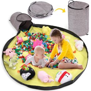 Toy Storage Organizer for Playroom, 13"W x16.5"H Foldable Bin with Play Mat & Zipper - Large Capacity Organizer for Scattered Building Blocks & Stuffed Animals