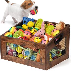 QILICHZ Dog Toy Basket,Wood Dog Toy Box,Dogs Toys Storage Bin,Cat Toy Basket Box,Large Pet Toys Baskets for Living Room Outdoors Organizing Storage