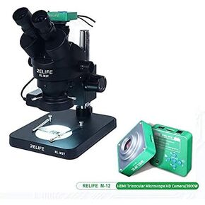 Relife Trinocular Stereo Microscope 0.7-4.5X Continuous Zoom Microscope with Camera for Phone PCB Electronic Repair Device RL-M3 (Color : Microscope) (Grey)