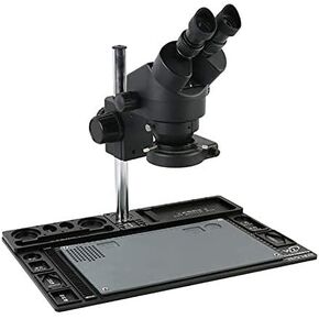 3.5X - 90X Continuous Zoom Binocular Microscope Stereo Microscope + Big Multifunction Aluminum Alloy Stand for PCB Soldering (Color : Grey) (Red)