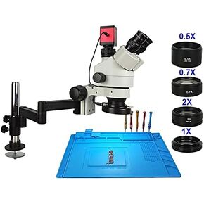 1P 3.5-90X Rotate Universal Arm Stand Trinocular Stereo Continus Zoom Microscope HDMI VGA Camera Phone Soldering Repair Tool (Color : 1P Black) (1p White)