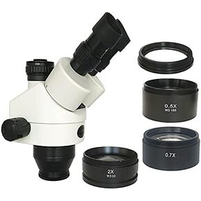 Microscope 7X-45X Simul-Focal Trinocular Zoom Industrial Stereo Microscope Head+1X 0.5X 0.7X 2.0X Auxiliary Objective Lens Barlow (Color : with 0.5X WH) (Full Set Wh)
