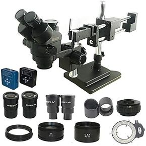 3.5X-180X Double Boom Simul Focal trinocular Stereo Microscope 34MP HDMI USB Digital Camera Industrial PCB Jewelry Repair Tool (Color : Black Microscope Magnification : 3.5X 180X)
