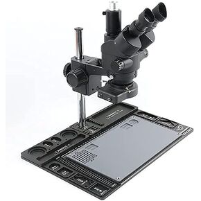 Microscope 3.5X-90X Continuous Zoom Simul Focal Trinocular Stereo Microscope 144 LED Ring Light Phone Repair Platform for PCB Soldering (Color : B Magnification : 3.5 90X(0.5X 1X 2X)) (A 7 45X(1X))